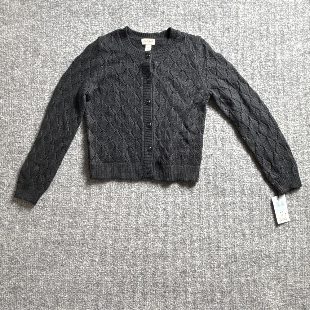 Cat & Jack Girls Cable Knit Button Front Cardigan Sweater Black M (8)